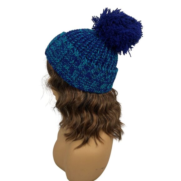 Knit Blue Pom Pom Beanie Hat By Gold Medal International One Size Fits Most - Picture 2 of 6